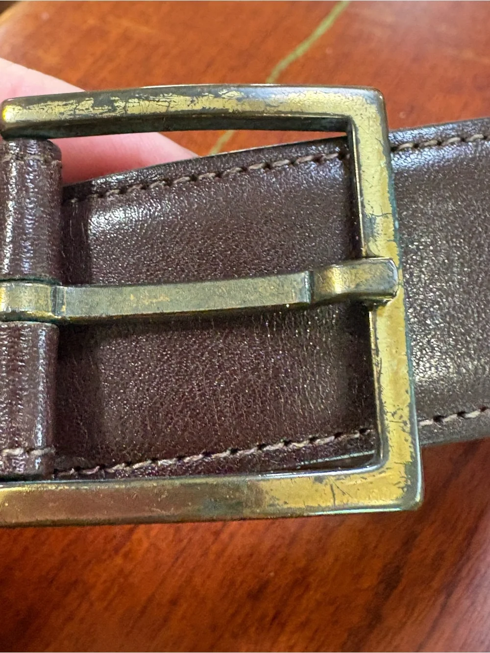 Torino Brown full grain glove, leather brass buckle Italian belt men’s size 34